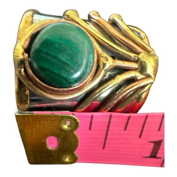 Mixed Metal Ring with Malachite Stone Anju Janya Collection Adjustable NEW - Picture 3 of 3